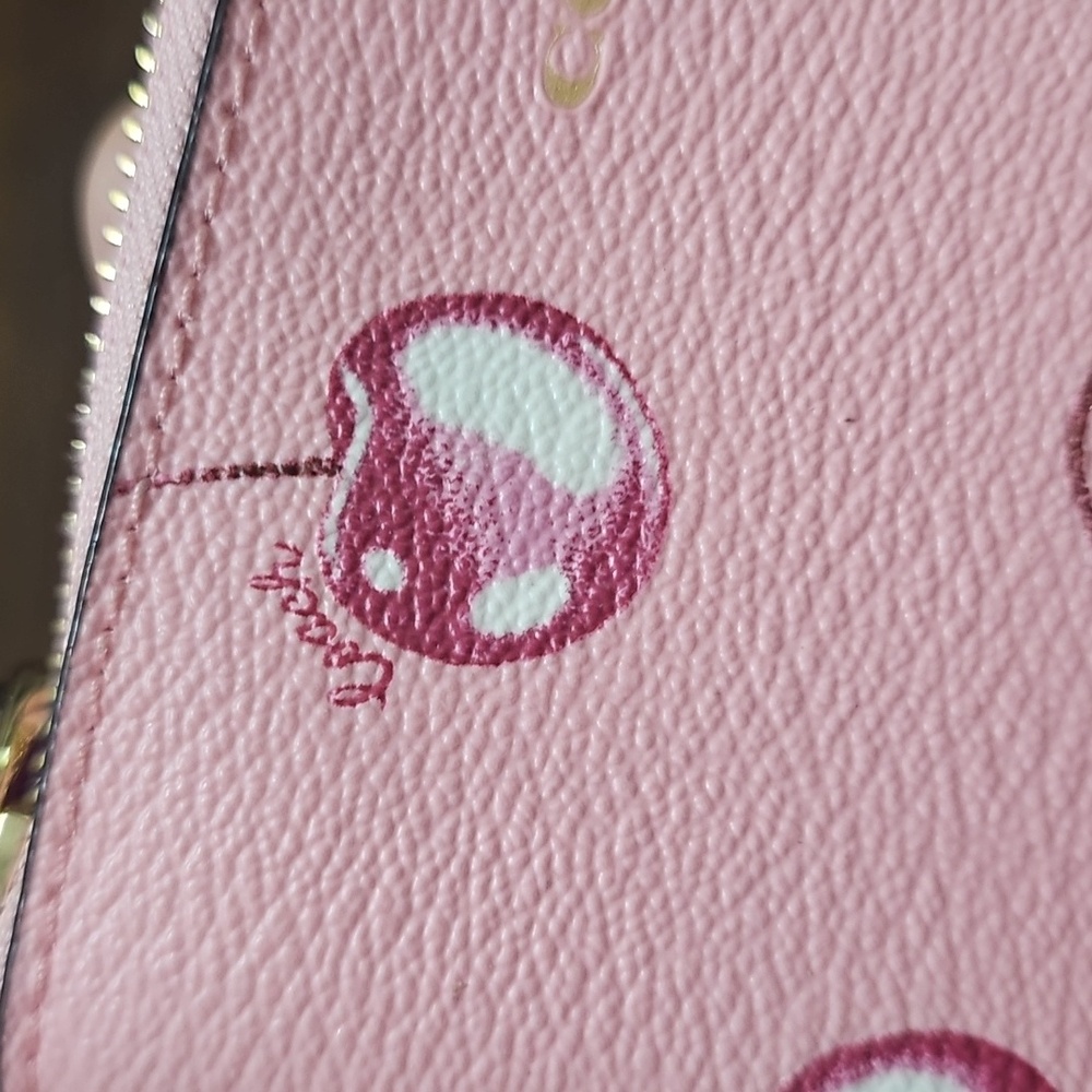 Coach Corner Zip Pink Cherry Print Wristlet - Picture 3 of 7